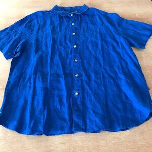 Nautica 100% Linen Shirt Men XXL Blue Button Up Short Sleeve Collared Preppie